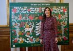 03-11-2023 Denmark Princess Mary poses with artist Lisa Grue during a ceremony to unveil this year's official Christmas stamps at the Copenhagen City Hall, in Copenhagen, Denmark.

© PPE/ddp/stella
