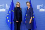28-09-2022 Brussels Hand out photo of Queen Maxima during a meeting with European Commissioner Margrethe Vestager, who is also Vice-President of the European Commission, about the importance of digital public goods for improving access to and secure use of digital financial services in Brussels.

© European Union, 2022 / Source : EC - Audiovisual Service - Berlaymont - hand out

HANDOUT EDITORIAL USE ONLY - NO SALES - MANDITORY CREDIT 

Please note: Fees charged by ppe agency hand out images are for ppe agency services only, and do not, nor are they intended to, convey to the user any ownership of Copyright or License in the material. 
PPE agency does not claim any ownership including but not limited to Copyright or License in the attached material. By publishing this material you expressly agree to indemnify and to hold ppe agency and its employees harmless from any loss, claims, damages, demands, expenses (including legal fees), or any causes of action or allegation against ppe agency arising out of or connected in any way with publication of the material
