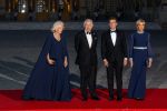 20-09-2023 Paris Queen Camilla, King Charles III, French President Emmanuel Macron and Brigitte Macron arriving to attend the state banquet at the Palace of Versailles, west of Paris, France on the first day of a state visit to France.

© PPE/ddp/abaca/Ammar Abd Rabbo